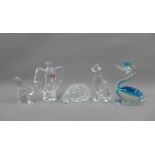 Baccarat glass animals to include an eagle, hedgehog, panther and squirrel and a Murano style glass
