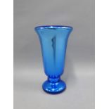 Varnish & Co blue mirrored glass vase with flared top and circular footrim, 22cm high