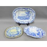 19th century blue and white pottery to include an Antique Scenery - Stirling Castle pattern meat