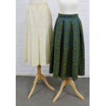 1980s vintage Chanel Boutique cream linen skirt with pleats, lined, size 38 and a Creation Cewa