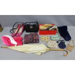 A collection of lady's vintage fashion accessories to include beaded purses, Bally black leather