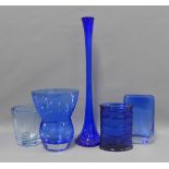 Collection of modern blue glass vases to include a lily vase, etc tallest 61cm (5)