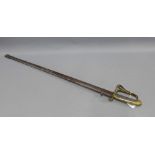 Victorian Infantry sword with brass hilt and shagreen handle, complete with scabbard, overall length