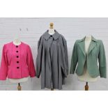Yves Saint Laurent jackets to include a Rive Gauche grey silk swing coat with one large button and