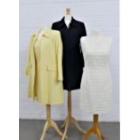 Paul Costello of Ireland woman's clothing to include a pale yellow wool shift dress with textured