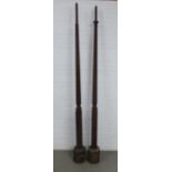 A tall pair of mahogany fluted bed posts, 248cm (2)