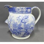 19th century Staffordshire blue and white pottery Urn & Birds pattern footbath jug, restored, 32cm