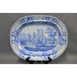 19th century Beauties of England and Wales blue and white transfer printed pottery ashet, 44cm