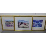 After Poumelin, a collection of three large coloured prints, all framed under glass, sizes overall