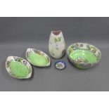 Collection of Maling lustre pottery to include a vase, fruit bowl and two oval dishes, (4)