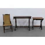 Mahogany table, the rectangular top with a spindle frieze on twin turned supports, 90 x 70cm, an