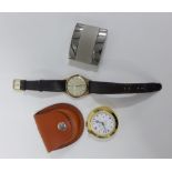 Gents Bentina Star vintage 9ct gold cased wrist watch, Swiza travel clock and a Baume & Mercier