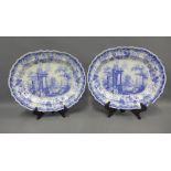 A pair of 19th century Rogers Athens pattern blue and white transfer printed ashets, impressed and