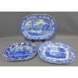 19th century Staffordshire pottery blue and white transfer printed ashets to include Kenmount