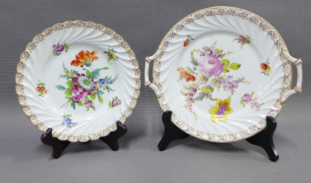 Collection of handpainted Dresden floral pattern porcelain to include two cake plates, muffin dish - Image 2 of 3