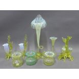 Collection of late 19th / early 20th century vaseline glass to include a Jack in the Pulpit vase,