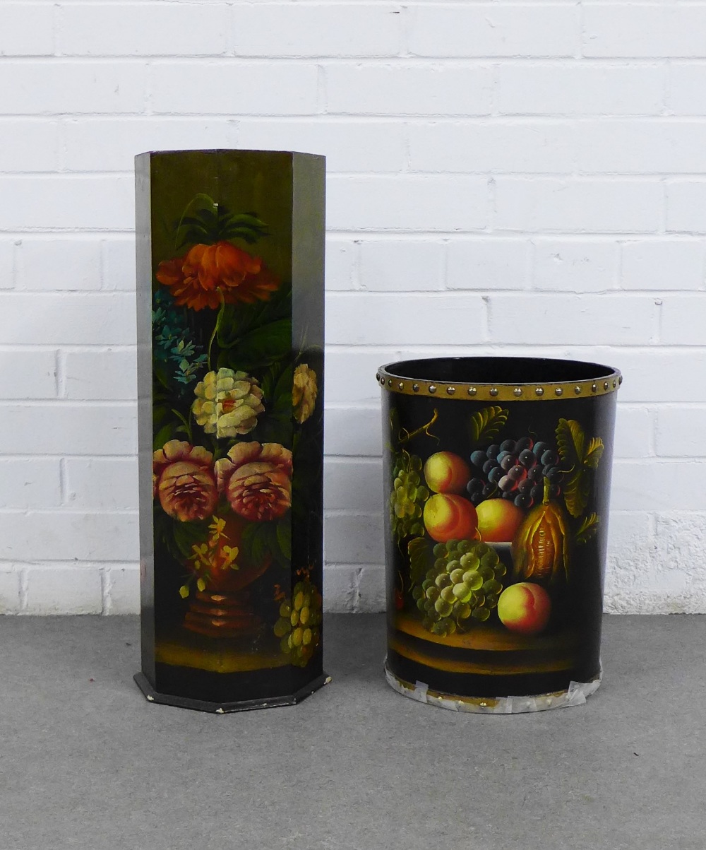 An octagonal floral pattern stick stand and an another, largest 60cm (2)