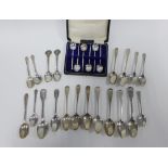 A quantity of silver and white metal teaspoons with various hallmarks and makers marks (a lot)