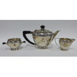 Art Deco silver three piece teaset, Birmingham 1933, (3) approx 600g