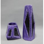 Vilhelm Bjerke Petersen for Rorstrand two purple glazed 'Fasett' vases, with printed factory marks,