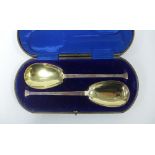 Cased pair of George V silver gilt serving spoons, Hawksworth Eyre & Co Ltd, Sheffield 1913 (2)
