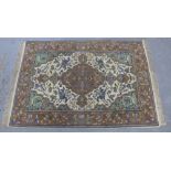 Eastern rug, ivory field with hunters and archers pattern,