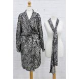 Yves Saint Laurent Rive Gauche silk black and white wrap around dress with matching wrap belt,