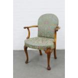 Whytock & Reid walnut open armchair with Morris style upholstered back and seat, the arms