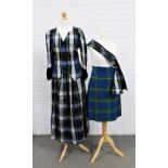 Caryl James of Edinburgh silk tartan skirt, jacket and sash, likely size small, and a vintage