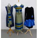 H& A Heim of Switzerland navy blue dress with a fringed bottom edge, L'Estelle black velvet dress
