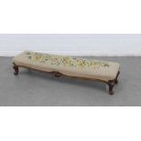 Mahogany framed long footstool with floral upholstered top, on cabriole legs, 100 x 25cm