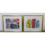 Two large coloured prints, in glazed and giltwood frames, size overall 100 X 85cm (2)