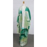 Japanese green silk Kimono with waves pattern, approx 164 from collar to hem