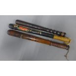 Special Constables ebonised and painted police truncheon with a beech wood ribbed handle, 47cm