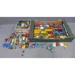 A quantity of vintage diecast cars and vehicles to include Corgi and dinky, etc all playworn