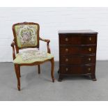 Small mahogany bow front chest with four long drawers and bracket feet, 73 x 55cm, together with a
