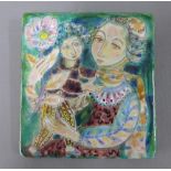 Duboul Continental glazed tile depicting a mother and child, 20 x 20cm