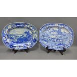 19th century Staffordshire pottery blue and white transfer printed ashets to include a Stevenson