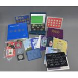 A large collection of UK proof coin sets to include Royal Mint sets 1986 & 1992, coinage of Great
