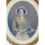 19th century coloured print contained within an oval gilt frame, size overall 40 x 50cm