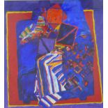 Peter Bourne, RSW, (Scottish b.1931) 'Blue Couch', mixed media, signed and dated '92, framed with an