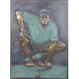 Bill Mack, (American b.1949) bronze relief panel of a golfer, signed and framed, size overall 71 x