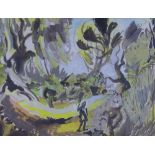 Hamish Lawrie, (Scottish 1919 - 1987), a watercolour of a figure in a forest, watercolour, signed