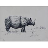 Bill Gillon a limited edition print of a Rhino, signed in pencil and dated '87, framed under