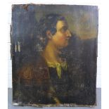 Italianate portrait oil on canvas, apparently unsigned, partially on a stretcher and with losses (