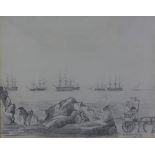 19th century English School, ;The Fleet from Seaview', pencil sketch, entitled and dated Aug 1853,