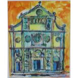 Lynn Baxter, (Scottish) 'Tuscan Facade', mixed media, framed under glass with a Braemar Gallery