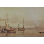 S. Prout, Dover shoreline with fishermen, watercolour, signed and framed under glass 32 x 22cm