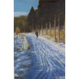 Elizabeth Watson DA, an acrylic of a lone figure on a wintry path, signed and dated 1996, framed