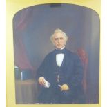 19th century rosewood frame containing an over painted photograph of a seated gent, size overall